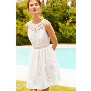Lilly Pulitzer Alivia Sea Spray White Floral Lace Eyelet Fit & Flare Dress 0